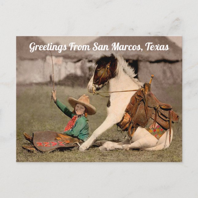 Postal Saludos desde San Marcos, Texas Postcard (Anverso)