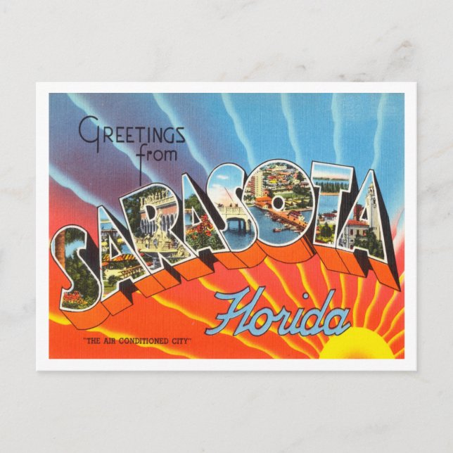 Postal Saludos desde Sarasota, Florida Vintage Travel (Anverso)
