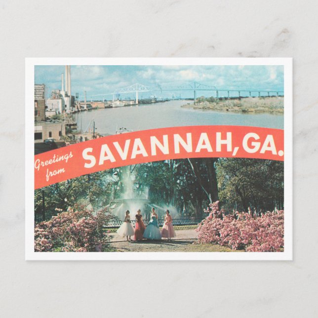 Postal Saludos desde Savannah, Georgia Vintage Travel (Anverso)