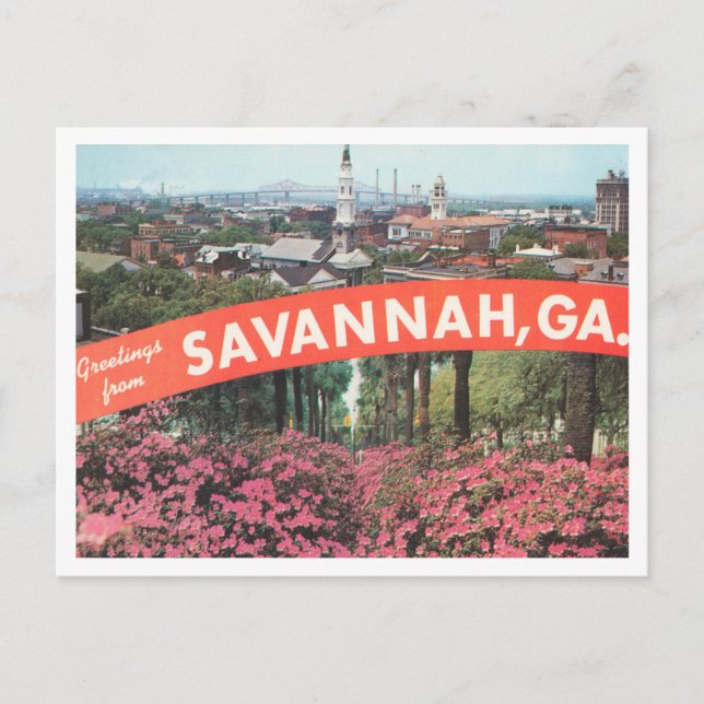 Postal Saludos desde Savannah, Georgia Vintage Travel (Anverso)