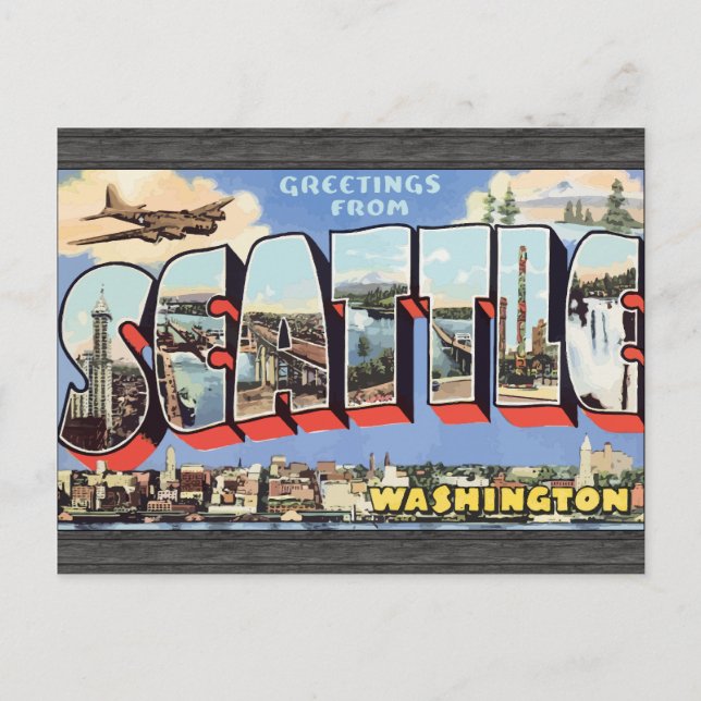 Postal Saludos desde Seattle Washington, Vintage (Anverso)