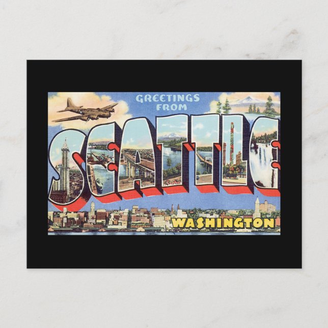 Postal Saludos desde Seattle Washington_Vintage Travel (Anverso)