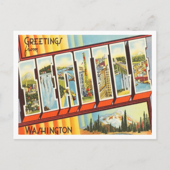 Postal Saludos desde Seattle, Washington Vintage Travel (Anverso)