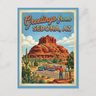 Postal Saludos desde Sedona Arizona Bell Rock Retro 1950