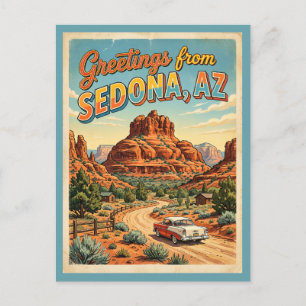 Postal Saludos desde Sedona Arizona Bell Rock Retro 1950
