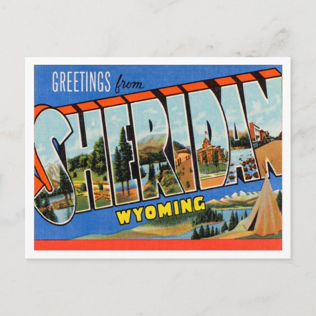 Postal Saludos desde Sheridan, Wyoming Vintage Travel (Anverso)
