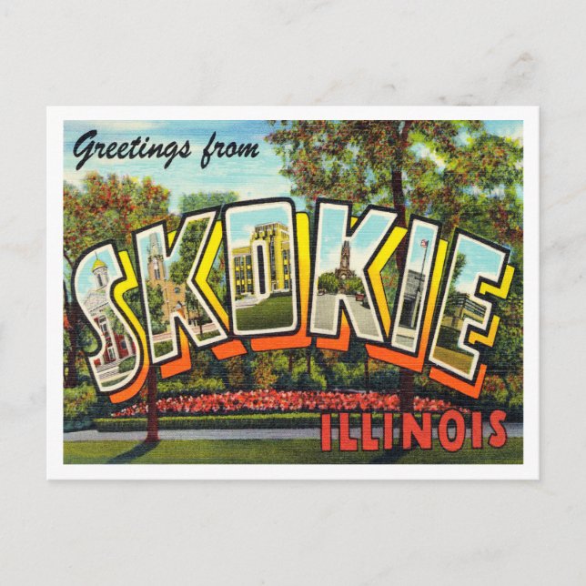 Postal Saludos desde Skokie, Viaje del Viaje de Illinois (Anverso)