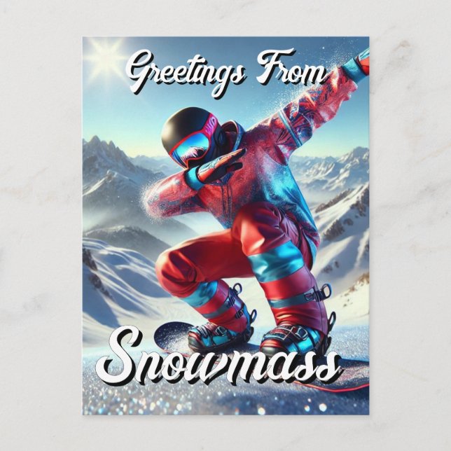 Postal Saludos desde SnowMass Dabbing Snowboarder (Anverso)