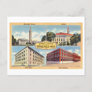 Postal Saludos desde Springfield, Misa, Viajes Vintage