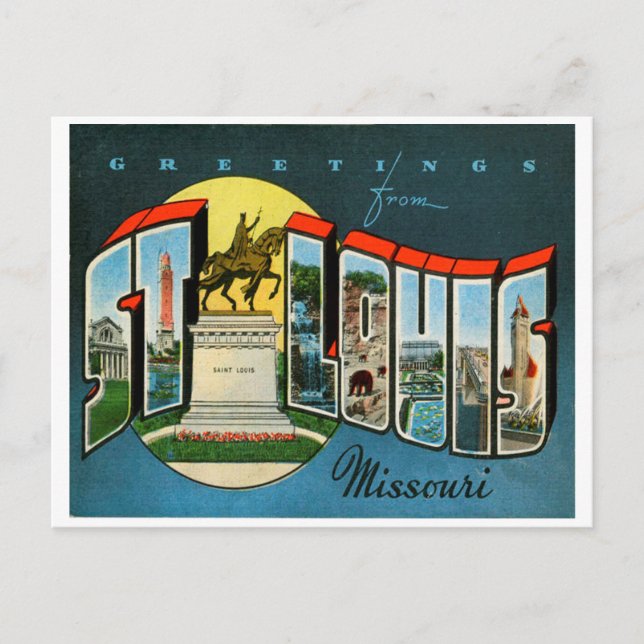 Postal Saludos desde St. Louis, Missouri Vintage Travel. (Anverso)