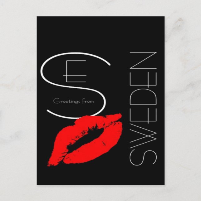 Postal Saludos desde Suecia Red Lipstick Love Kiss Black (Anverso)