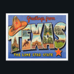 Postal Saludos desde Texas, el viaje solitario del estado<br><div class="desc">Saludos desde Texas,  Viajes de la Vieja del Estado de la Estrella Solitaria</div>