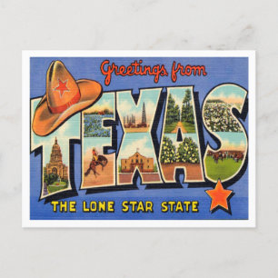 Postal Saludos desde Texas, el viaje solitario del estado