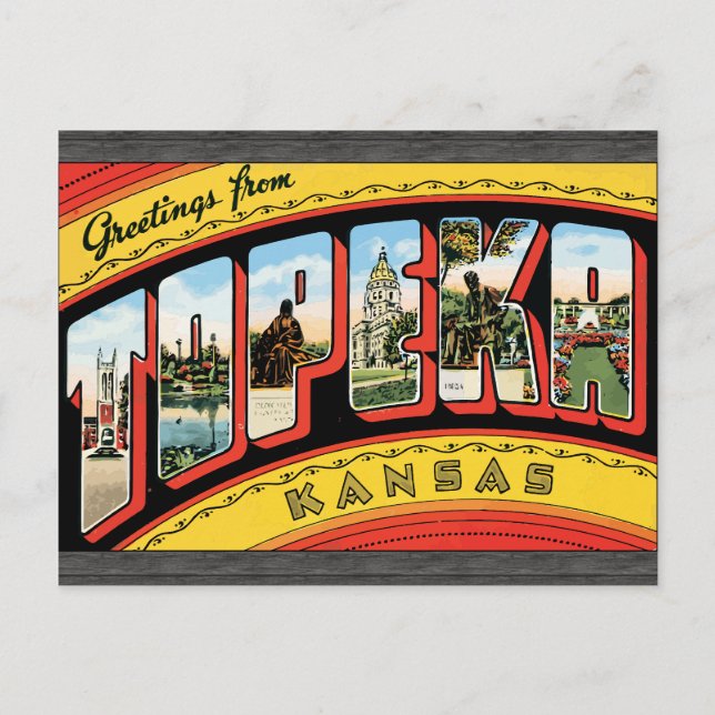 Postal Saludos desde Topeka Kansas, Vintage (Anverso)