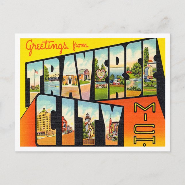 Postal Saludos desde Traverse City, Michigan Travel (Anverso)