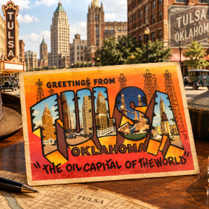 Postal Saludos desde Tulsa, Oklahoma Turismo Vintage