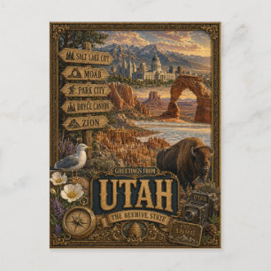 Postal Saludos desde Utah Arte Retro Vintage