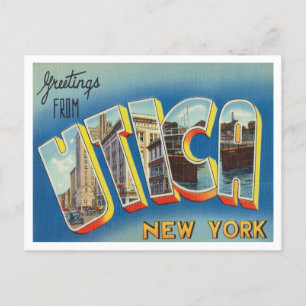 Postal Saludos desde Utica, New York Vintage Travel