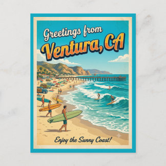 Postal Saludos desde Ventura California Playa de Surf Ret