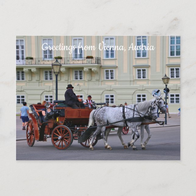 Postal Saludos desde Viena, Austria caballos y carruajes (Anverso)