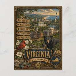 Postal Saludos desde Virginia | Arte Retro Vintage