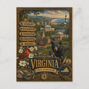 Postal Saludos desde Virginia   Arte Retro Vintage