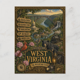 Postal Saludos desde Virginia Occidental | Arte Retro Vin