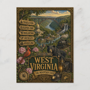 Postal Saludos desde Virginia Occidental   Arte Retro Vin