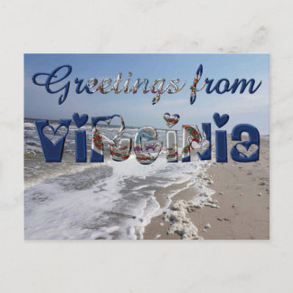 Postal Saludos desde Virginia State Flag Hearts USA
