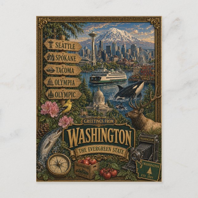 Postal Saludos desde Washington | Arte Retro Antiguo (Anverso)