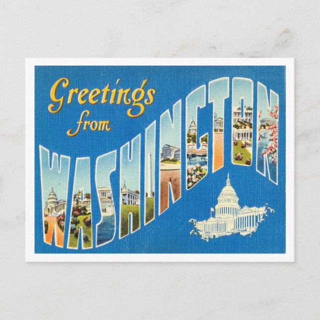 Postal Saludos desde Washington, D.C. Viajes de época (Anverso)