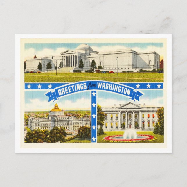 Postal Saludos desde Washington, D.C. Viajes de época (Anverso)