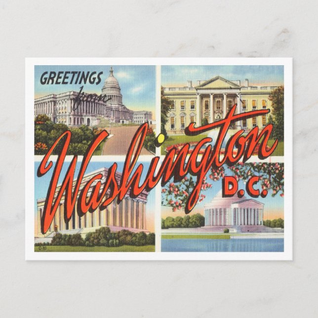 Postal Saludos desde Washington, D.C. Viajes de época (Anverso)