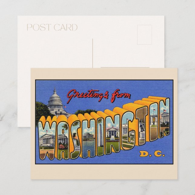 Postal Saludos desde Washington DC Gran Carta Vintage (Anverso / Reverso)