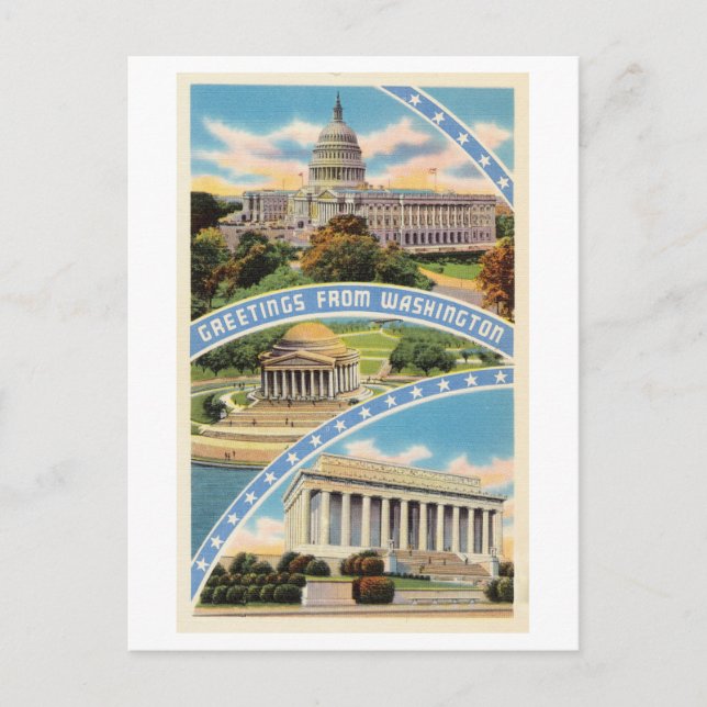 Postal Saludos desde Washington DC Vintage Travel (Anverso)