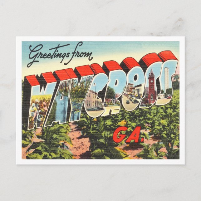 Postal Saludos desde Waycross, Georgia Vintage Travel (Anverso)