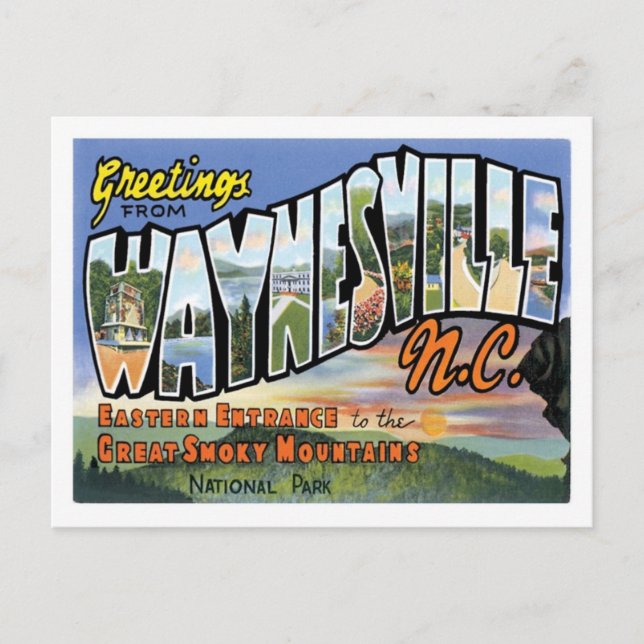 Postal Saludos desde Waynesville North Carolina US City (Anverso)