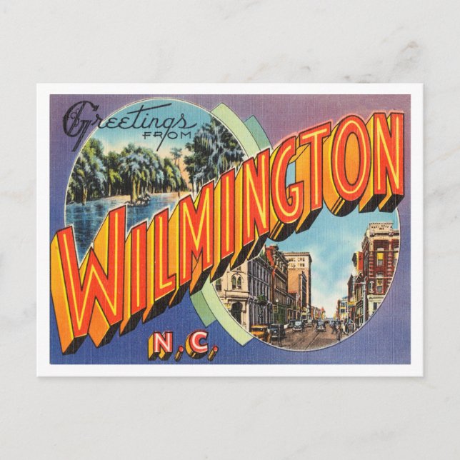 Postal Saludos desde Wilmington, Carolina del Norte Trave (Anverso)