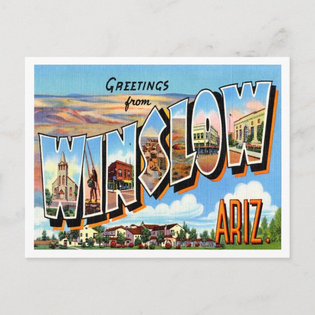 Postal Saludos desde Winslow, Arizona Vintage Travel (Anverso)