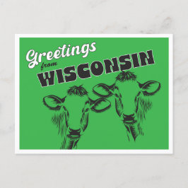 Postal Saludos desde Wisconsin con dibujos de vacas antig