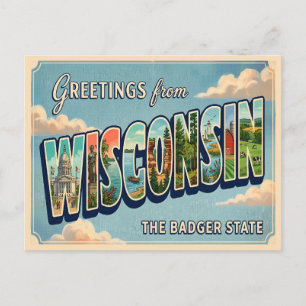Postal Saludos desde Wisconsin Vintage Travel