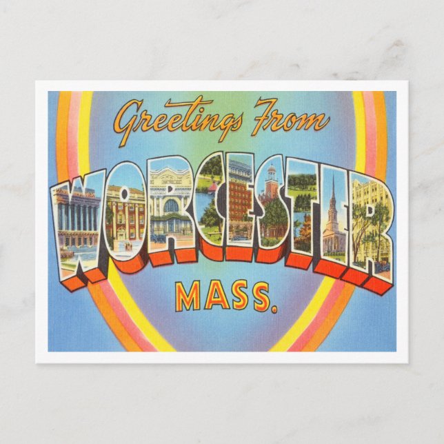 Postal Saludos desde Worcester, Massachusetts Travel (Anverso)
