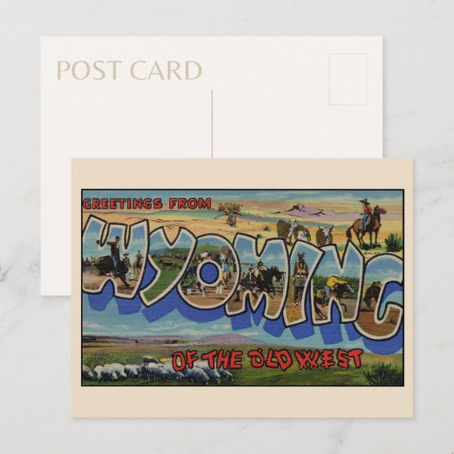 Postal Saludos desde Wyoming Letra Grande Vintage (Anverso / Reverso)