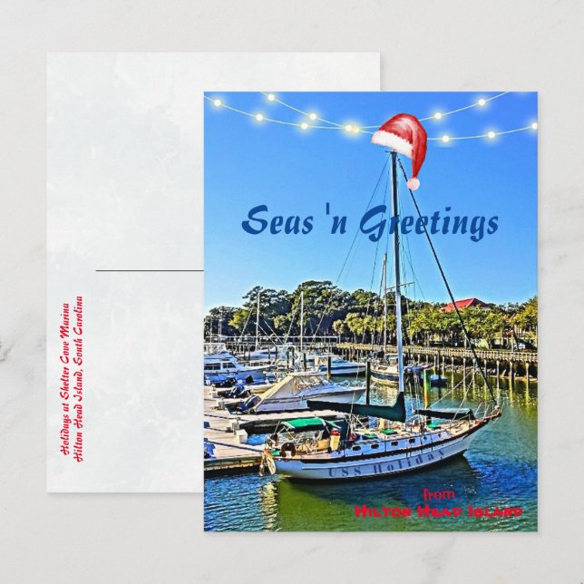 Postal Saludos en el mar de los Navidades de Hilton Head  (Anverso / Reverso)