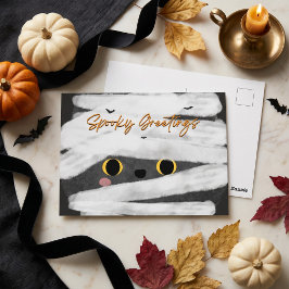 Postal Saludos espeluznantes gato momia lindo Halloween