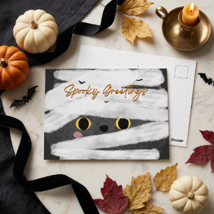 Postal Saludos espeluznantes gato momia lindo Halloween