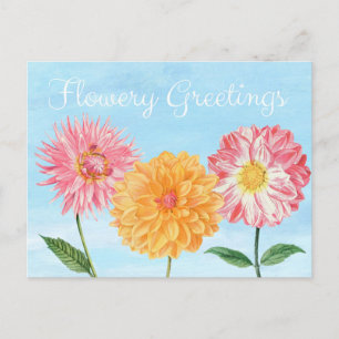Postal Saludos Florales Ilustración Floral