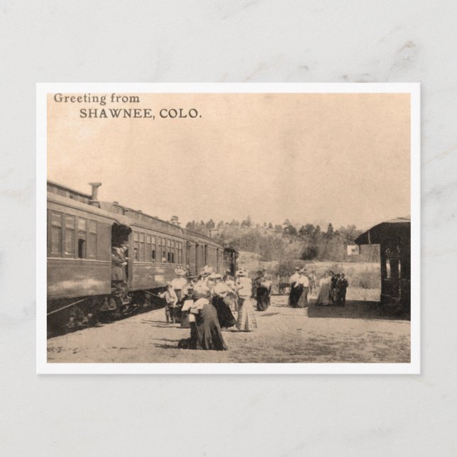 Postal Saludos fotográficos de trenes de época Shawnee Co (Anverso)