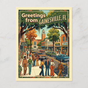 Postal Saludos Gainesville FL Retro Inspirado en los 70