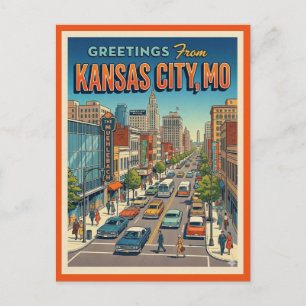 Postal Saludos Kansas City MO Retro Main St